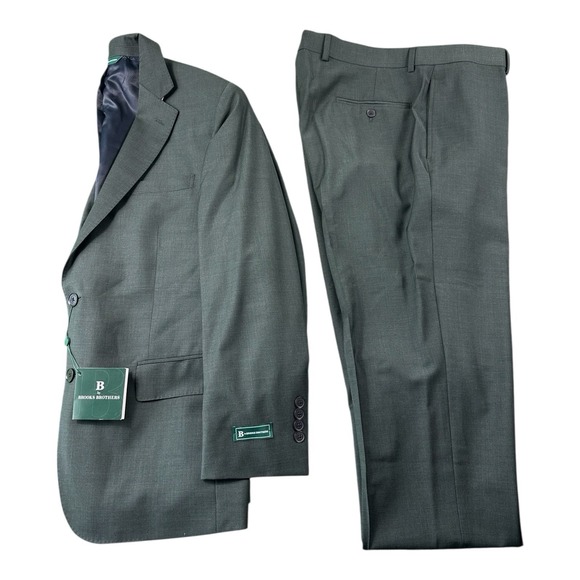 Brooks Brothers Forest Green Wool Men's 2 Piece Suit Size 40S 36x34 NWT